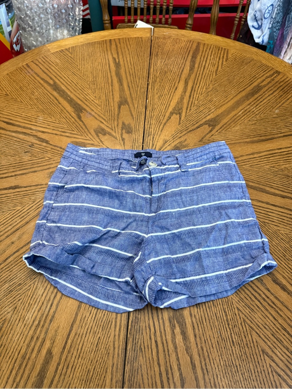 GAP Blue and White Striped High Waist Women's Shorts